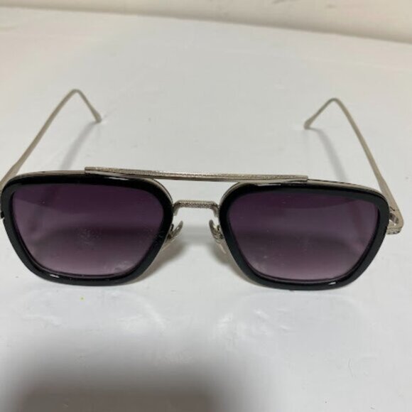 Unisex Black/Silver Aviator Square Sunglasses Medium - Picture 9 of 9